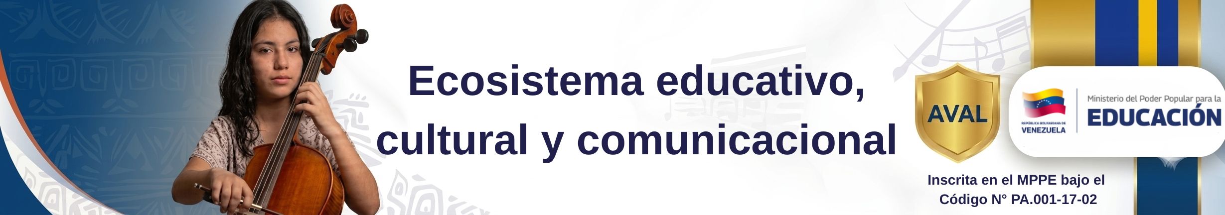 Banner principal del Grupo Otilca que define su identidad como ecosistema educativo y cultural, mostrando a una joven chelista, el escudo de aval y el logo del Ministerio de Educación.